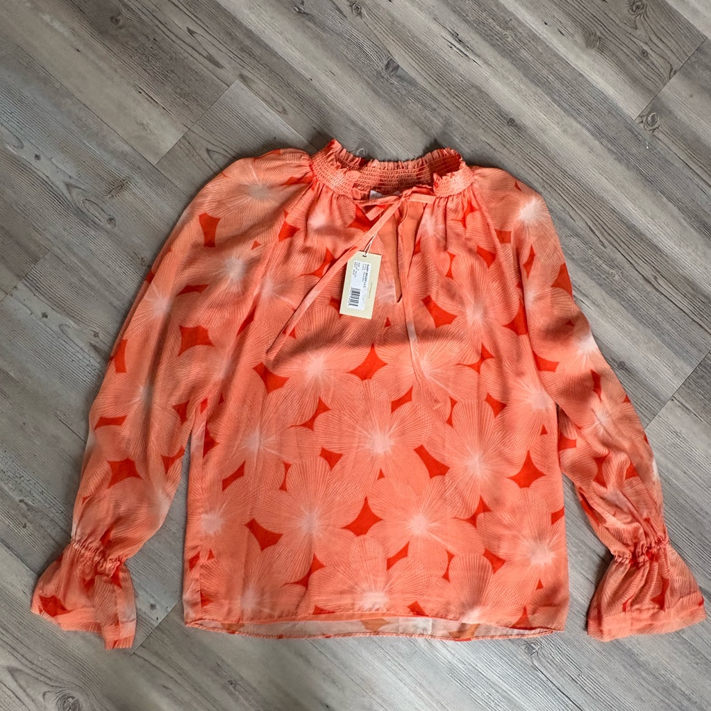 Ramy Brooke Clarke Long Sleeve Top In Color Peaza (Orange) Size S Nwt